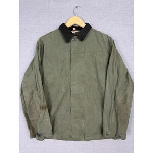 Vintage French Chore Jacket Olive Green Canvas Workwear Coat Brown Collar